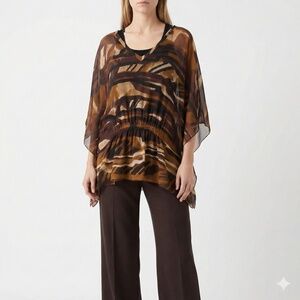 WINDSMOOR 100% Silk Chiffon Caftan / Kimono Top w/ Removable Tank Top Sz 14